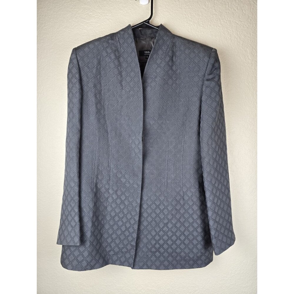 Zanella Giselle Blazer Jacket 14 Gray Quilted Diamond Silk Wool Made in Italy
